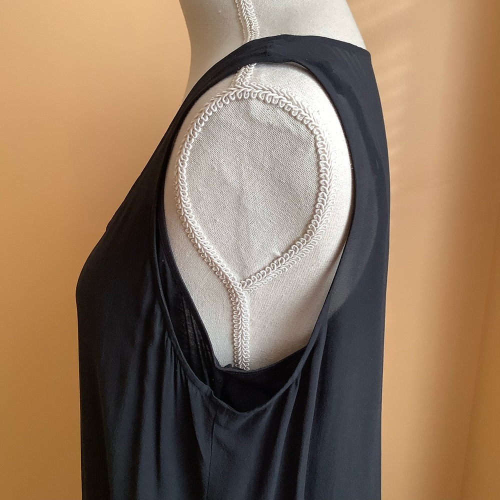 EILEEN FISHER Sheer Silk Georgette Layered Asymmetrical Black Dress Size M - Picture 7 of 15